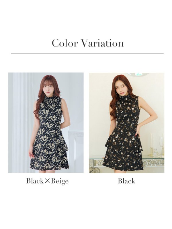 画像23: XS-Lサイズあり 【GINZA COUTURE/銀座クチュール】プリント/ ハイネック/ ノースリーブ/ フリル/ Aライン/ ワンピース/ ミニドレス/ キャバドレス[OF2]