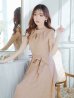 画像3: XS-Lサイズあり 【GINZA COUTURE/銀座クチュール】シンプル/ ワンカラー/ ノースリーブ/ ボタン/ ウエストリボン/ ミディアム丈/ 膝丈/ Aライン/ フレア/ ワンピース/ ミディアムドレス/ キャバドレス[OF2]