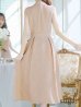 画像9: XS-Lサイズあり 【GINZA COUTURE/銀座クチュール】シンプル/ ワンカラー/ ノースリーブ/ ボタン/ ウエストリボン/ ミディアム丈/ 膝丈/ Aライン/ フレア/ ワンピース/ ミディアムドレス/ キャバドレス[OF2]