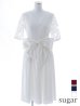 XS-Lサイズあり【GINZA COUTURE/銀座クチュール】ワンカラー/ レース/ ウエストリボン/ 半袖/ 袖あり/ Aライン/ ミディアム丈/ ワンピース/ キャバドレス　ホワイト