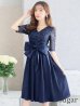 画像3: XS-Lサイズあり 【GINZA COUTURE/銀座クチュール】ワンカラー/ レース/ ウエストリボン/ 半袖/ 袖あり/ Aライン/ ミディアム丈/ ワンピース/ キャバドレス[OF2]