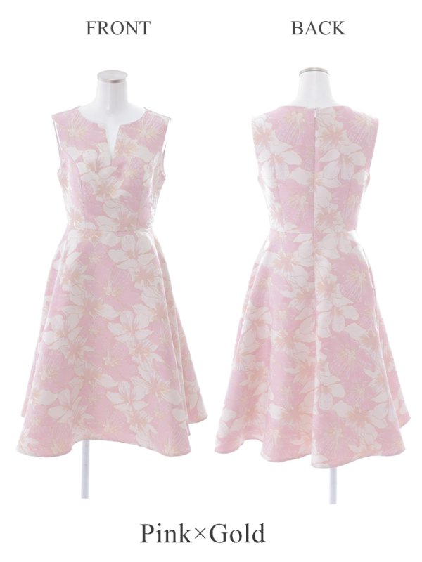 画像13: XS-Lサイズあり 【GINZA COUTURE/銀座クチュール】フラワープリント/ ノースリーブ/ ハイウエスト/ Aライン/ ミディアム丈/ 膝丈/ フレア/ ワンピース / キャバドレス[OF2]