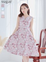 XS-Lサイズあり 【GINZA COUTURE/銀座クチュール】フラワープリント/ ノースリーブ/ ハイウエスト/ Aライン/ ミディアム丈/ 膝丈/ フレア/ ワンピース / キャバドレス[OF2]