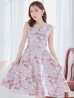 画像7: XS-Lサイズあり 【GINZA COUTURE/銀座クチュール】フラワープリント/ ノースリーブ/ ハイウエスト/ Aライン/ ミディアム丈/ 膝丈/ フレア/ ワンピース / キャバドレス[OF2]