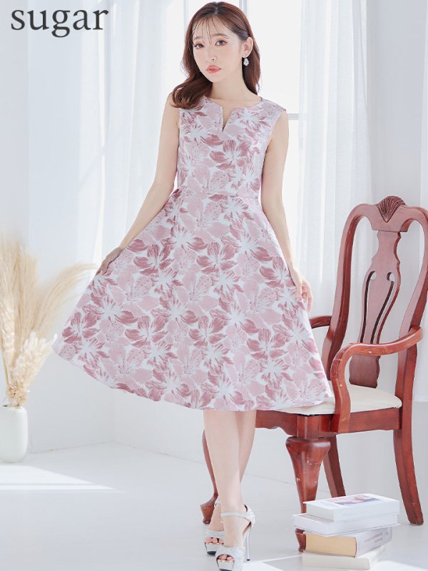 画像10: XS-Lサイズあり 【GINZA COUTURE/銀座クチュール】フラワープリント/ ノースリーブ/ ハイウエスト/ Aライン/ ミディアム丈/ 膝丈/ フレア/ ワンピース / キャバドレス[OF2]