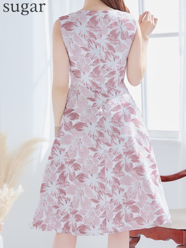 画像12: XS-Lサイズあり 【GINZA COUTURE/銀座クチュール】フラワープリント/ ノースリーブ/ ハイウエスト/ Aライン/ ミディアム丈/ 膝丈/ フレア/ ワンピース / キャバドレス[OF2]