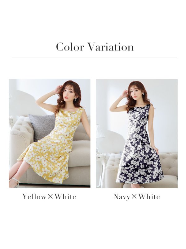 画像13: 【XSサイズあり】 【GINZA COUTURE/銀座クチュール】ワンピース/ フラワープリント/ ノースリーブ/ Aライン/ フレア/ ミモレ丈/ ミディアムドレス/ キャバドレス[OF2]