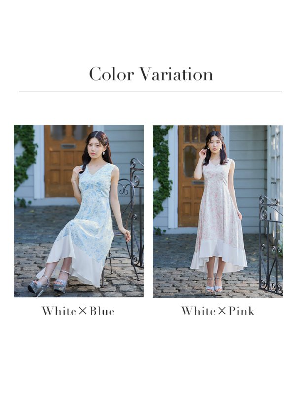 画像13: XS-Lサイズあり 【GINZA COUTURE/銀座クチュール】ペイズリープリント/ Vネック/ ノースリーブ/ ミモレ丈/ フレア/ Aライン/ ワンピース/ ミディアムドレス/ キャバドレス[OF2]