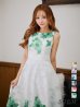 XS-Lサイズあり 【GINZA COUTURE/銀座クチュール】フラワープリント/ ノースリーブ/ フレア/ Aライン/ ロングドレス/ キャバドレスlong[OF2]　ホワイトxグリーン