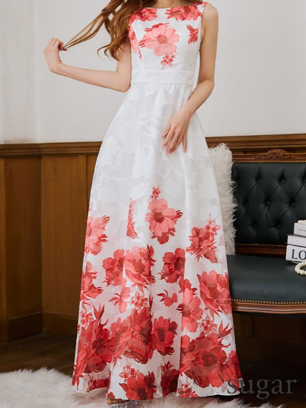 画像11: XS-Lサイズあり 【GINZA COUTURE/銀座クチュール】フラワープリント/ ノースリーブ/ フレア/ Aライン/ ロングドレス/ キャバドレスlong[OF2]