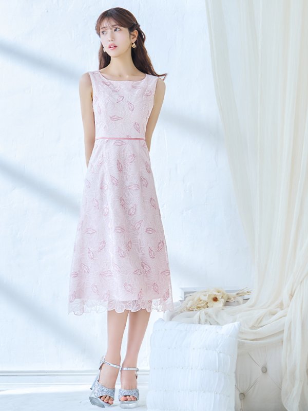 画像4: XS-Lサイズあり 【GINZA COUTURE/銀座クチュール】フラワーレース/ ノースリーブ/ Aライン/ フレア/ ミディアム丈/ ワンピース/ ミディアムドレス/ キャバドレス[OF2]