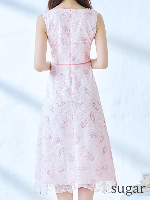 画像10: XS-Lサイズあり 【GINZA COUTURE/銀座クチュール】フラワーレース/ ノースリーブ/ Aライン/ フレア/ ミディアム丈/ ワンピース/ ミディアムドレス/ キャバドレス[OF2]