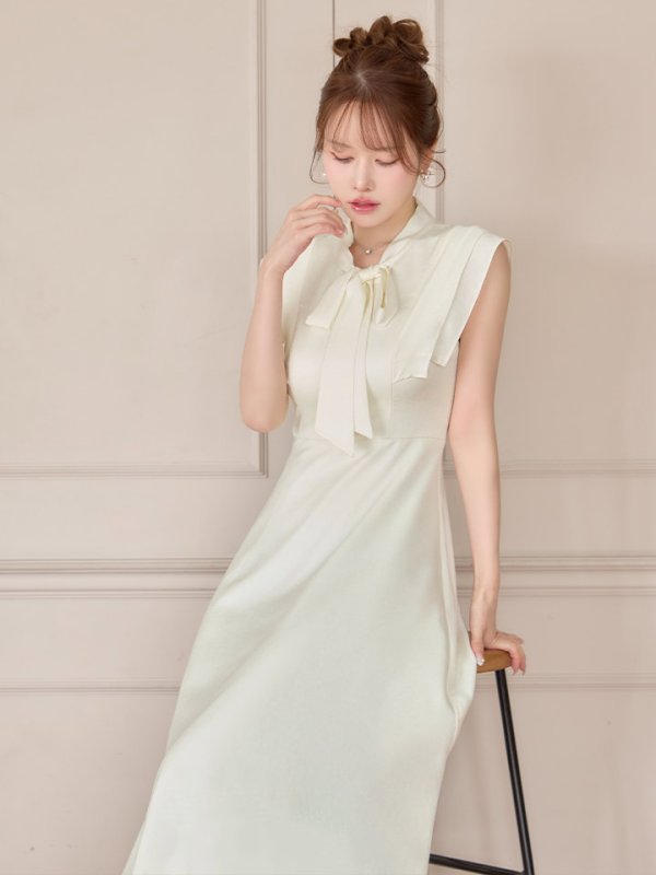 画像4: XS-Lサイズあり 【GINZA COUTURE/銀座クチュール】ネックリボン/ ノースリーブ/ ミモレ丈/ フレア/ Aライン/ ワンピース/ ミディアムドレス/ キャバドレス[OF2]