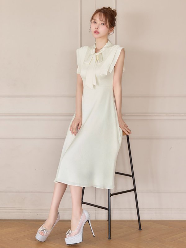画像5: XS-Lサイズあり 【GINZA COUTURE/銀座クチュール】ネックリボン/ ノースリーブ/ ミモレ丈/ フレア/ Aライン/ ワンピース/ ミディアムドレス/ キャバドレス[OF2]