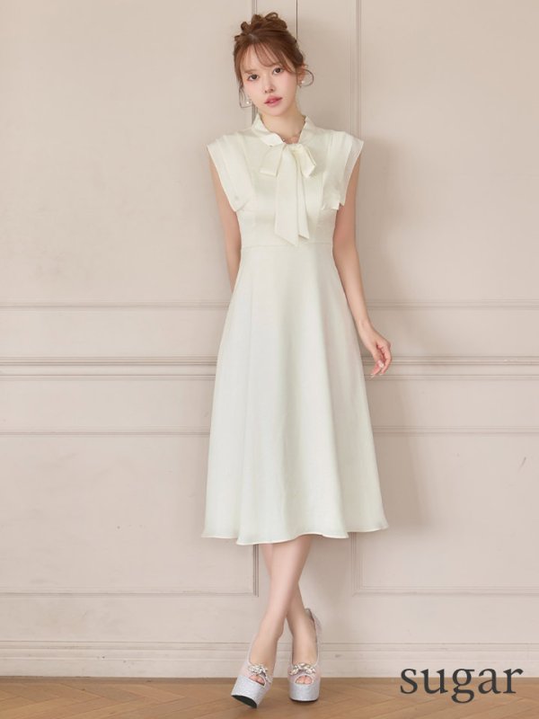 画像7: XS-Lサイズあり 【GINZA COUTURE/銀座クチュール】ネックリボン/ ノースリーブ/ ミモレ丈/ フレア/ Aライン/ ワンピース/ ミディアムドレス/ キャバドレス[OF2]