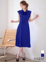 XS-Lサイズあり 【GINZA COUTURE/銀座クチュール】ネックリボン/ ノースリーブ/ ミモレ丈/ フレア/ Aライン/ ワンピース/ ミディアムドレス/ キャバドレス[OF2]