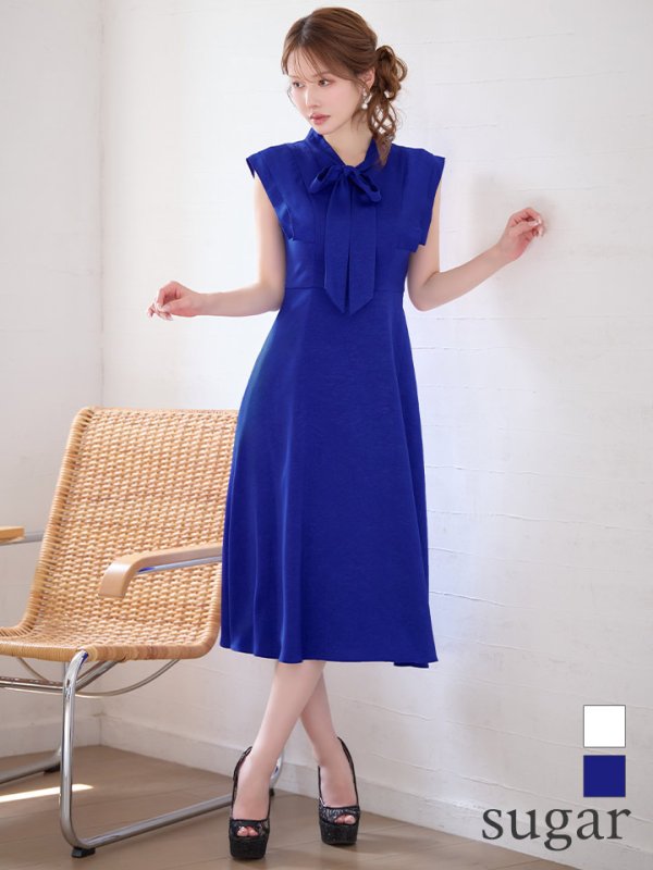 画像15: XS-Lサイズあり 【GINZA COUTURE/銀座クチュール】ネックリボン/ ノースリーブ/ ミモレ丈/ フレア/ Aライン/ ワンピース/ ミディアムドレス/ キャバドレス[OF2]