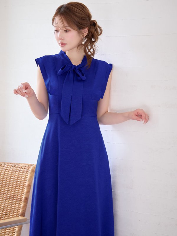 画像17: XS-Lサイズあり 【GINZA COUTURE/銀座クチュール】ネックリボン/ ノースリーブ/ ミモレ丈/ フレア/ Aライン/ ワンピース/ ミディアムドレス/ キャバドレス[OF2]