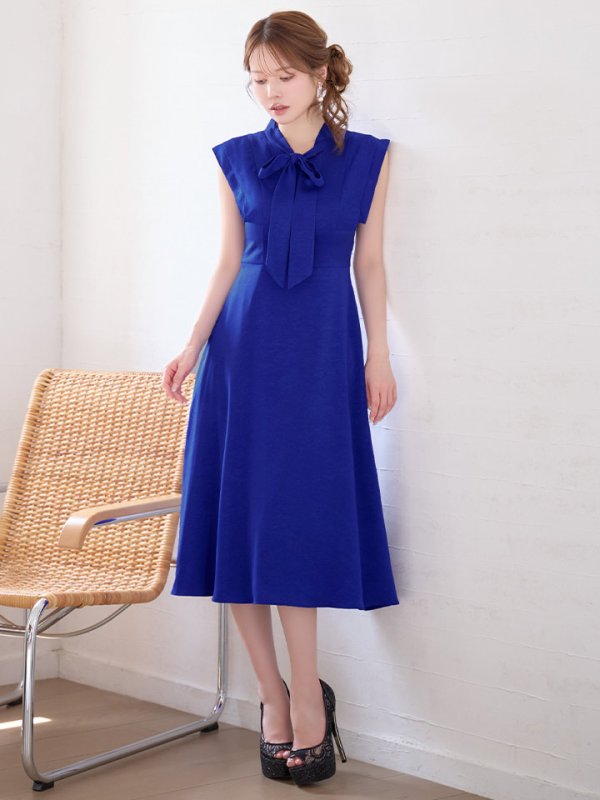 画像18: XS-Lサイズあり 【GINZA COUTURE/銀座クチュール】ネックリボン/ ノースリーブ/ ミモレ丈/ フレア/ Aライン/ ワンピース/ ミディアムドレス/ キャバドレス[OF2]