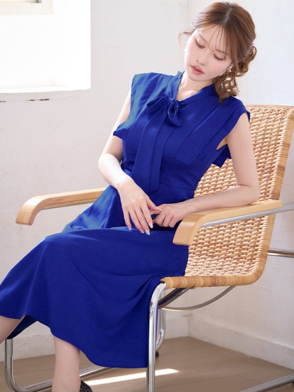 画像20: XS-Lサイズあり 【GINZA COUTURE/銀座クチュール】ネックリボン/ ノースリーブ/ ミモレ丈/ フレア/ Aライン/ ワンピース/ ミディアムドレス/ キャバドレス[OF2]