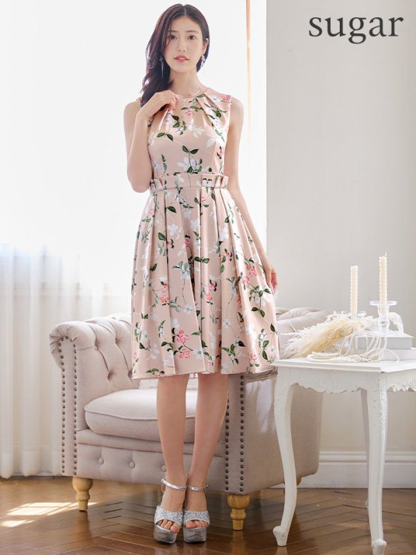 画像7: XS-Lサイズあり 【GINZA COUTURE/銀座クチュール】フラワープリント/ ノースリーブ/ Aライン/ フレア/ ワンピース/ ミディアムドレス/ キャバドレス[OF2]