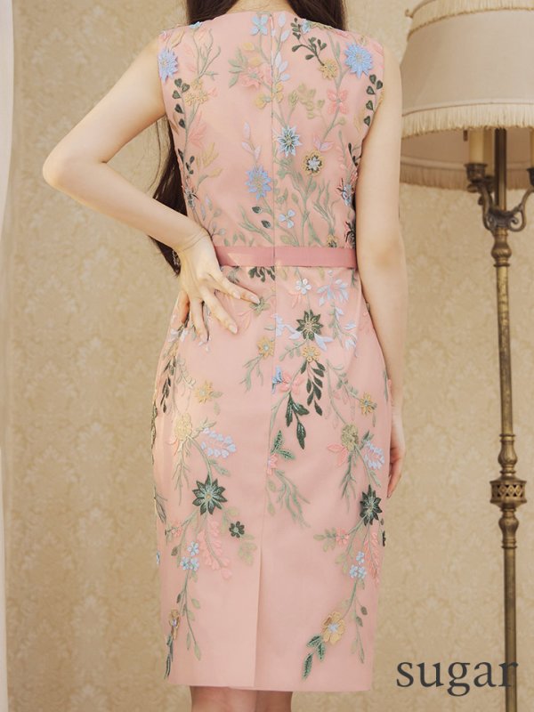 画像8: XS-Lサイズあり 【GINZA COUTURE/銀座クチュール】 ノースリーブ/ タイト/ ウエストリボン/ フラワー刺繍/ ワンピース/ ミニドレス/ キャバドレス[OF2]