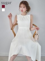 XS-Lサイズあり 【GINZA COUTURE/銀座クチュール】ノースリーブ/ シンプル/ ワンカラー/サテン/ 切替/  Aライン/ フレア/ ワンピース/ ミディアムドレス/ キャバドレス[OF2]