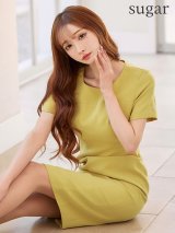 XS-Lサイズあり【GINZA COUTURE/銀座クチュール】 シンプル/ ワンカラー/ 半袖/ 袖あり/ 膝丈/ タイト/ ミディアムドレス/ キャバドレス[OF2]