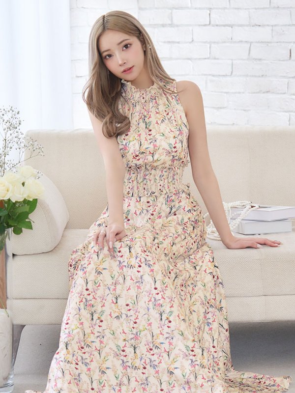 画像19: 【GINZA COUTURE/銀座クチュール】フラワープリント/ ハイネック/ ノースリーブ/ Aライン/ ロングドレス / キャバドレス long[OF2]