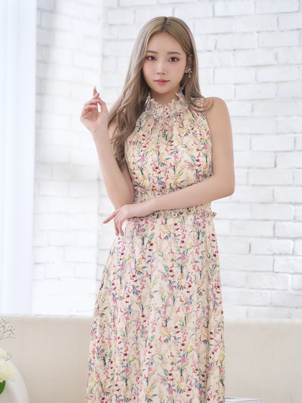 画像21: 【GINZA COUTURE/銀座クチュール】フラワープリント/ ハイネック/ ノースリーブ/ Aライン/ ロングドレス / キャバドレス long[OF2]