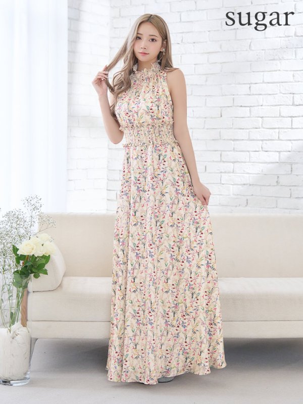 画像23: 【GINZA COUTURE/銀座クチュール】フラワープリント/ ハイネック/ ノースリーブ/ Aライン/ ロングドレス / キャバドレス long[OF2]