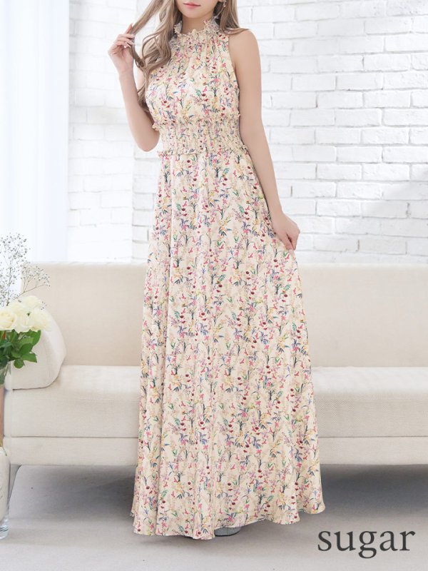 画像24: 【GINZA COUTURE/銀座クチュール】フラワープリント/ ハイネック/ ノースリーブ/ Aライン/ ロングドレス / キャバドレス long[OF2]