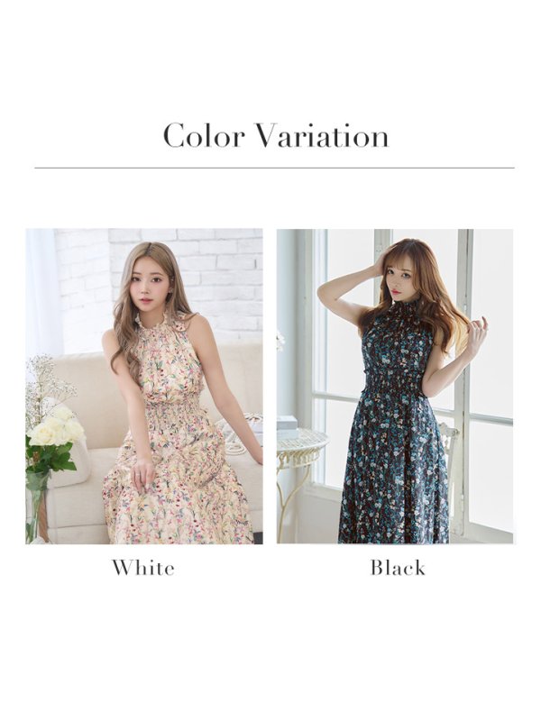 画像28: 【GINZA COUTURE/銀座クチュール】フラワープリント/ ハイネック/ ノースリーブ/ Aライン/ ロングドレス / キャバドレス long[OF2]