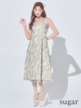 XS-Lサイズあり 【GINZA COUTURE/銀座クチュール】レース/ ベルト付き/ Ａライン/ ノースリーブ/ ハイウエスト/ ミディアム丈/ ミモレ丈/ ワンピース/ ミディアムドレス/ キャバドレス[OF2]