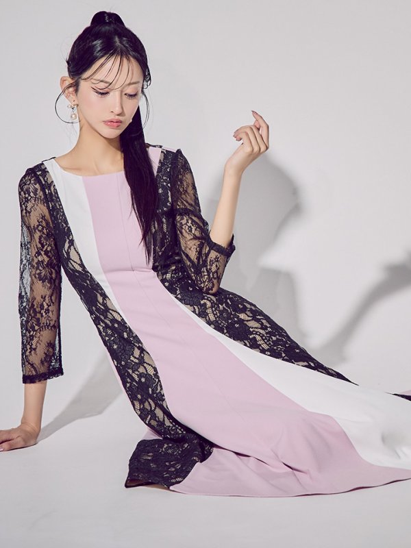 パープルxブラック モデル：まおちゃる　身長：158cm 着用サイズ：7号(Sサイズ)