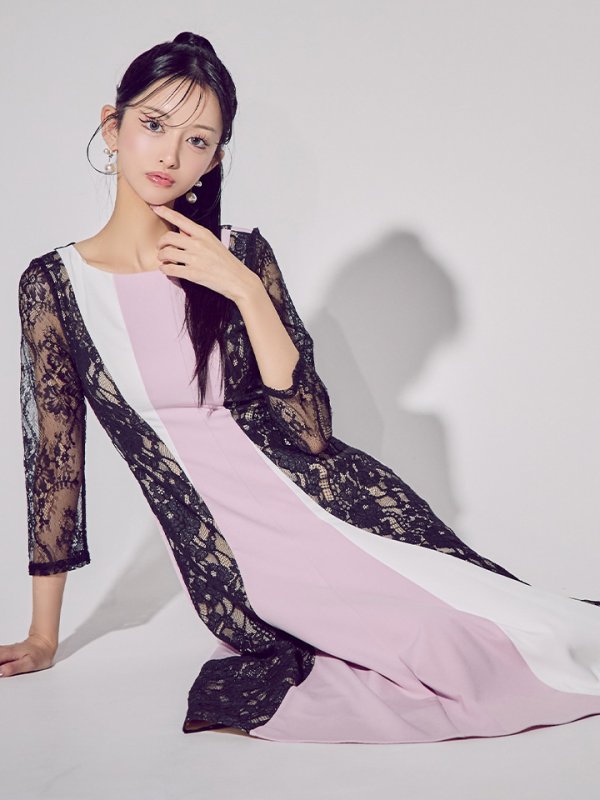 パープルxブラック モデル：まおちゃる　身長：158cm 着用サイズ：7号(Sサイズ)