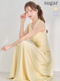 XS-Lサイズあり 【GINZA COUTURE/銀座クチュール】シンプル/ サテン/ Vネック/ ノースリーブ/ウエストマーク/ Aライン/ フレア/ ロングドレス/ キャバドレスlong[OF2]