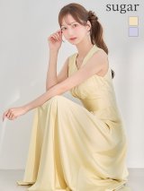 XS-Lサイズあり 【GINZA COUTURE/銀座クチュール】シンプル/ サテン/ Vネック/ ノースリーブ/ウエストマーク/ Aライン/ フレア/ ロングドレス/ キャバドレスlong[OF2]