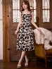 画像7: XS-Lサイズあり【GINZA COUTURE/銀座クチュール】フラワープリント/ バイカラー/ ノースリーブ/ Aライン/ 膝丈/ フレア/ ワンピース/ ミディアムドレス/ キャバドレス[OF2] (7)