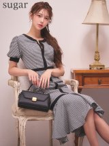 XS-Lサイズあり 【GINZA COUTURE/銀座クチュール】マーメイド/ 千鳥柄/ パイピング/ フリル/ ワンピース/ ミディアムドレス/ キャバドレス[OF2]