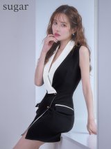 XS-Lサイズあり 【GINZA COUTURE/銀座クチュール】バイカラー/ ダブルボタン/ 襟/ Vネック/ ノースリーブ/ タイト/ ミニドレス/ キャバドレス[OF2]