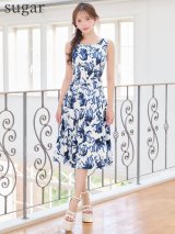 XS-Lサイズあり 【GINZA COUTURE/銀座クチュール】花柄/ フラワープリント/ ノースリーブ/ Aライン/ フレア/ ワンピース/ ミディアムドレス/ キャバドレス[OF2]