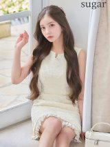 XS-Lサイズあり 【GINZA COUTURE/銀座クチュール】サテンジャガード/ フロッキープリント/ Vネック/ ノースリーブ/ 裾プリーツ/ シンプル/ フレア/ Aライン/ ミニドレス/ キャバドレス[OF2]