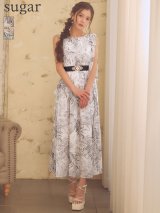 即日発送【GINZA COUTURE/銀座クチュール】総柄/ ボタニカルプリント/ シフォン/ ショルダーリボン/ 肩リボン/ ノースリーブ/ ベルト/ ワンピース/ マキシ丈/ フレア/ Aライン/ ワンピース/ ロングドレス/ キャバドレス[OF2]