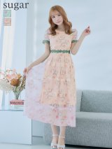【GINZA COUTURE/銀座クチュール】フラワープリント/ 半袖/ 袖あり/ Aライン/ フレア/ ミモレ丈/ ワンピース/ ミディアムドレス/ キャバドレス[OF2]