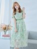 画像5: 【GINZA COUTURE/銀座クチュール】フラワープリント/ 半袖/ 袖あり/ Aライン/ フレア/ ミモレ丈/ ワンピース/ ミディアムドレス/ キャバドレス[OF2]