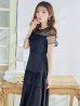 画像11: 【GINZA COUTURE/銀座クチュール】ドットレース/ 刺繍レース/ シアー/ ケープ/ ボレロ/ ドッキング/ フレア/ ミモレ丈/ ワンピース/ ミディアムドレス/ キャバドレス[OF2]