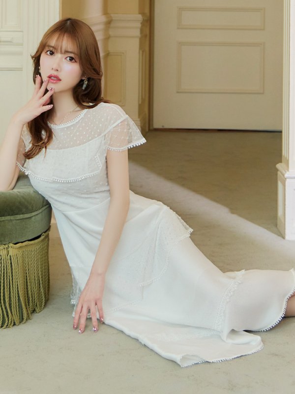 画像6: 【GINZA COUTURE/銀座クチュール】ドットレース/ 刺繍レース/ シアー/ ケープ/ ボレロ/ ドッキング/ フレア/ ミモレ丈/ ワンピース/ ミディアムドレス/ キャバドレス[OF2]