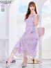 XS-Lサイズあり【GINZA COUTURE/銀座クチュール】フラワー刺繍/ レース/ 半袖 / 袖あり/ Aライン/ ミモレ丈/ ワンピース/ ミディアムドレス/ キャバドレス　パープル