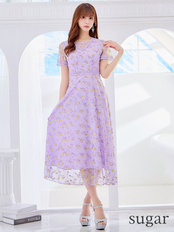 画像8: XS-Lサイズあり 【GINZA COUTURE/銀座クチュール】フラワー刺繍/ レース/ 半袖 / 袖あり/ Aライン/ ミモレ丈/ ワンピース/ ミディアムドレス/ キャバドレス[OF2]